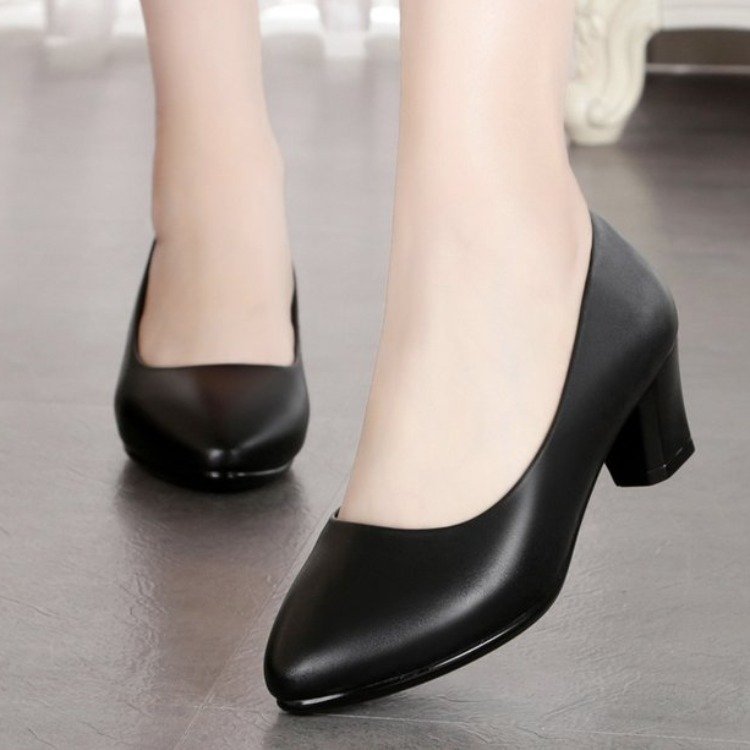 Women's work shoes black leather shoes