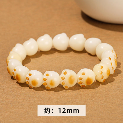 Natural White Jade Bodhi Root Charcoal Braised Cat Claw Bracelet