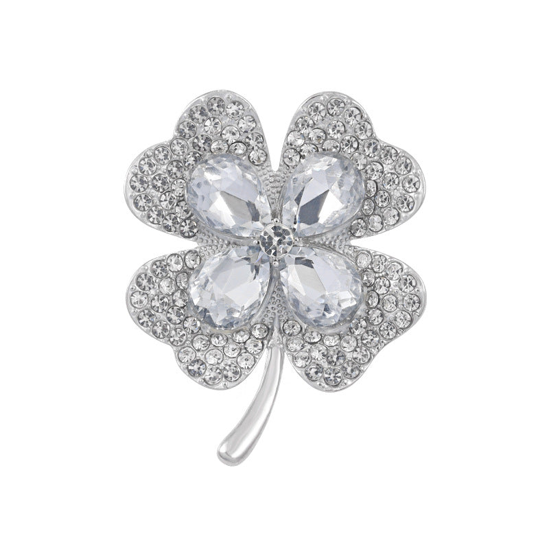 Four Leaf Clover Brooch Crystal Glass