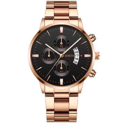 Wish new steel band men's three-eye calendar watch