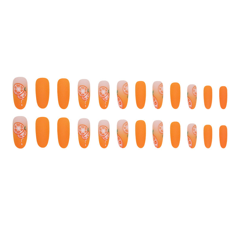 Oval Autumn Orange Matte Fake Nails