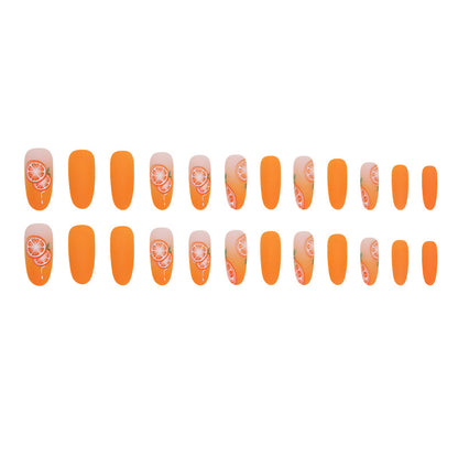 Oval Autumn Orange Matte Fake Nails