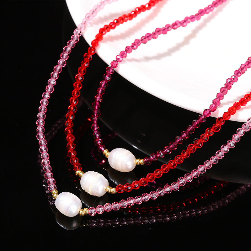 Imitation Ruby Necklace Cut Glass Beads