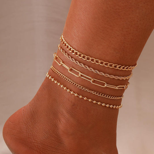 Fashion anklet 5-piece chain set