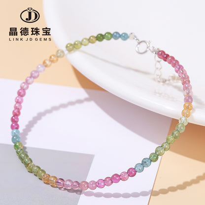 Natural Rainbow Tourmaline Extremely Fine Bracelet 925 Silver