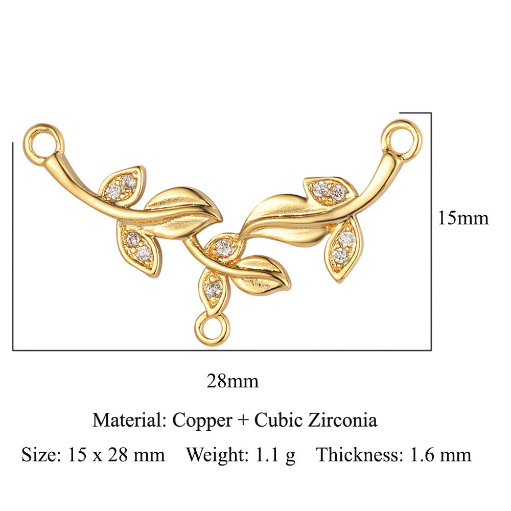 Leaves Flowers Stars Moon Double Hole Copper Zircon Accessories