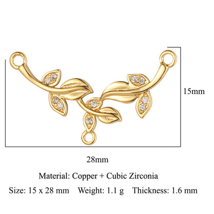 Leaves Flowers Stars Moon Double Hole Copper Zircon Accessories