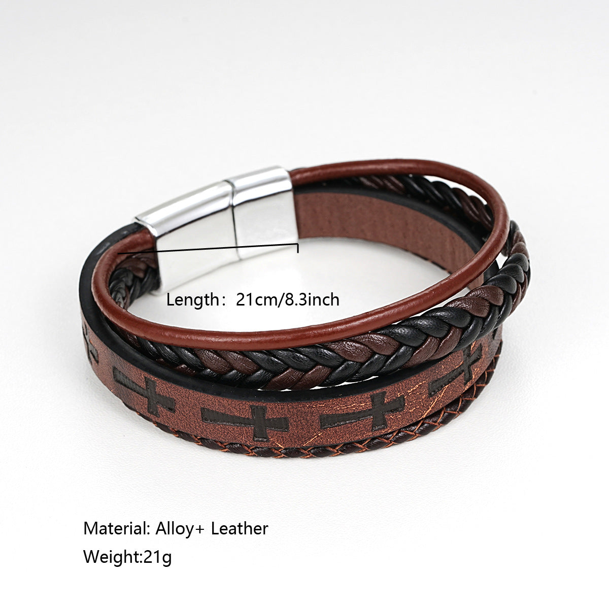 Personalized Magnetic Closure Brown Leather Bracelet for Men