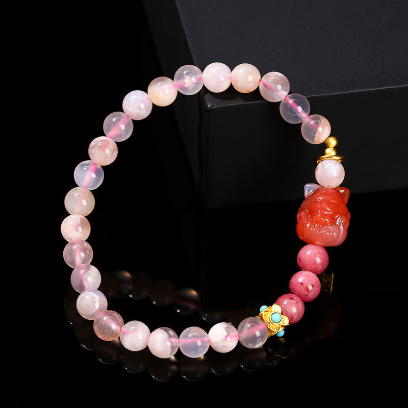 5A Natural Cherry Blossom Agate Redstone Bracelet