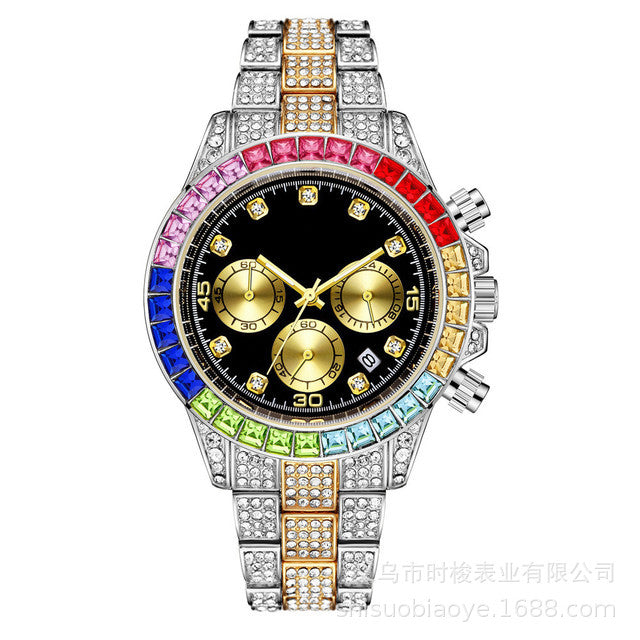 Rhinestone Roman Dial Men's Watch