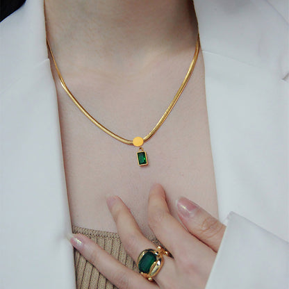 Green Square Zirconia Pendant Necklace