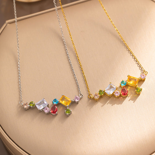 Sweet Colorful Zircon Drop Necklace, Simple and Chic