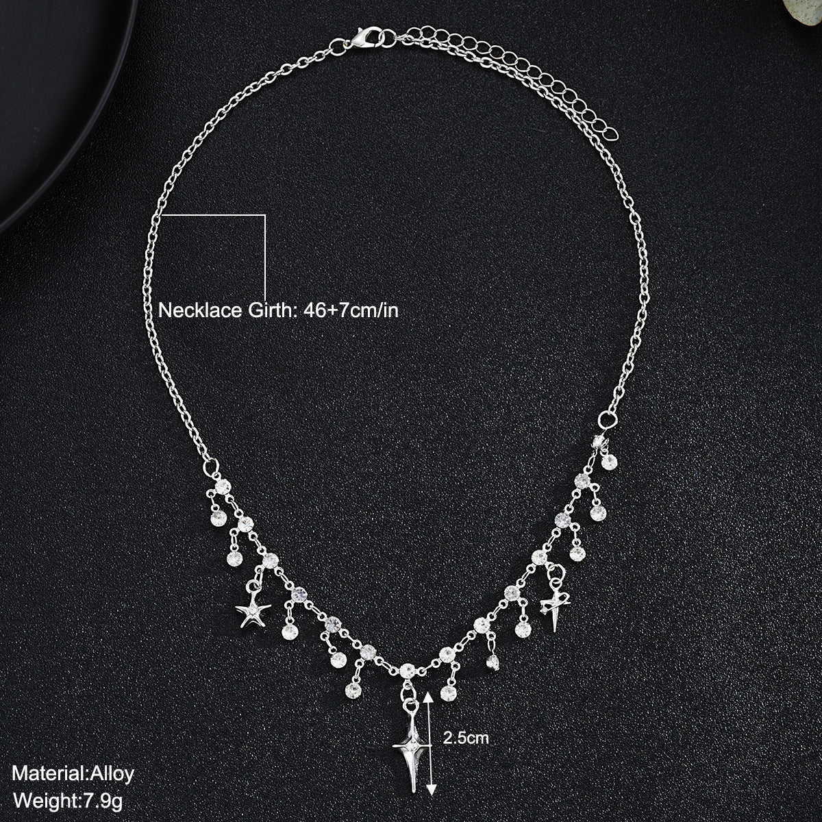 Cross Zirconia Silver Tassel Necklace