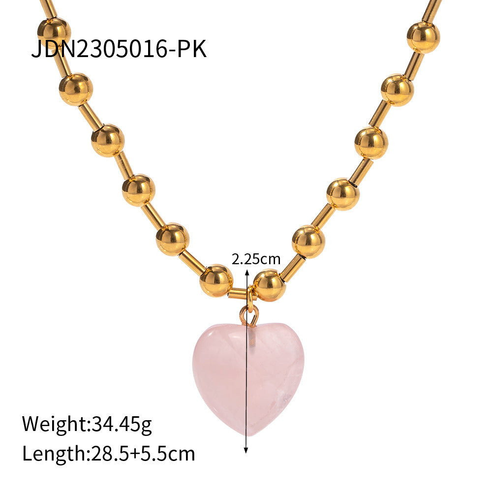 Crystal 18K Gold Heart Bead Necklace