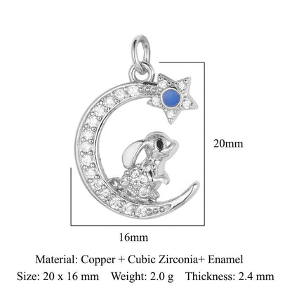 Butterfly Moon Rabbit Copper Zircon DIY Pendant