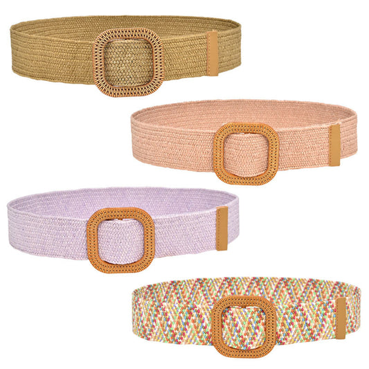 Woven Wooden Buckle Women's Waist Seal