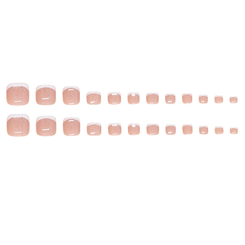 White French Glitter Detachable Toe Nail Patches