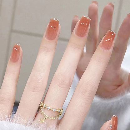 Gold French Medium Square Nails