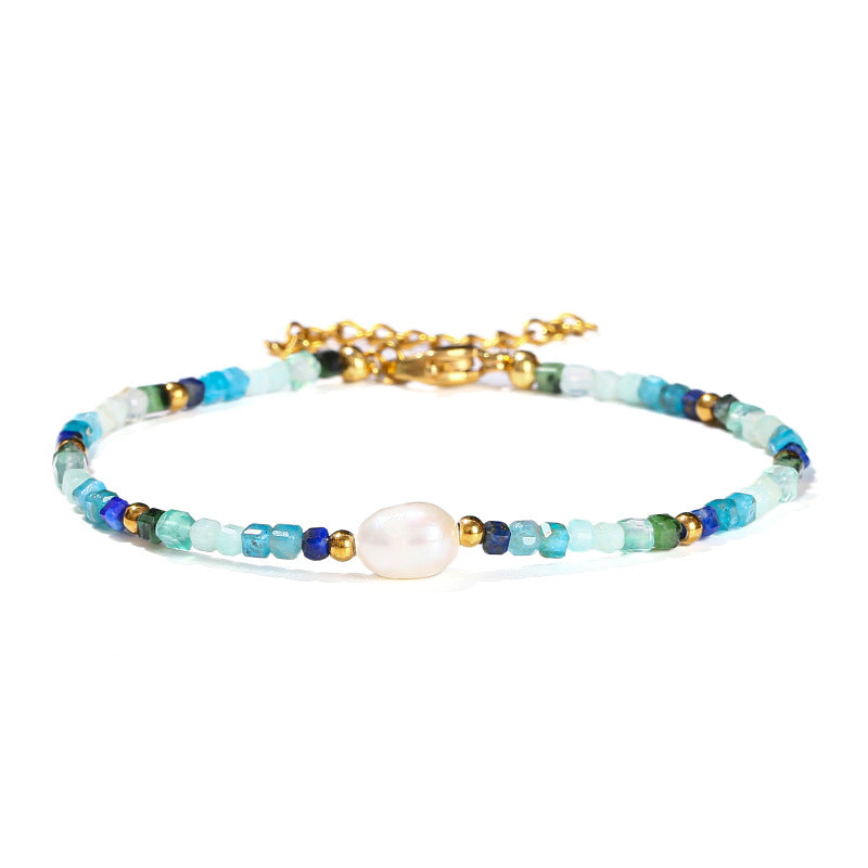 Five-color natural stone crystal sugar cube bracelet