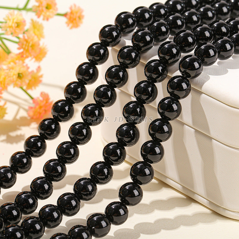 Natural black gold obsidian, round beads loose beads