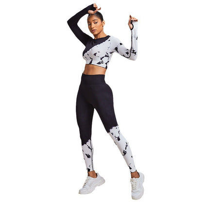 Seamless Black & White High-Stretch Sports Bra Set