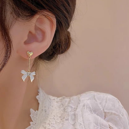 Tassel oil drop bow earrings