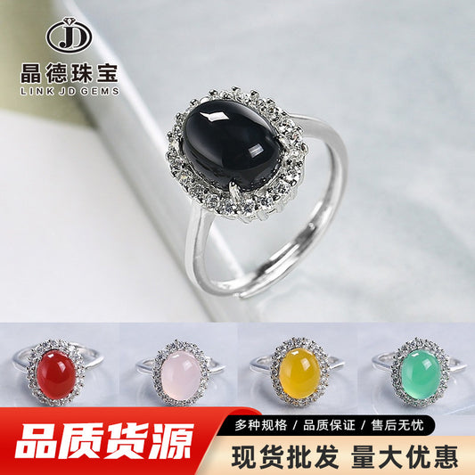 Agate ring ring electroplated 925 silver