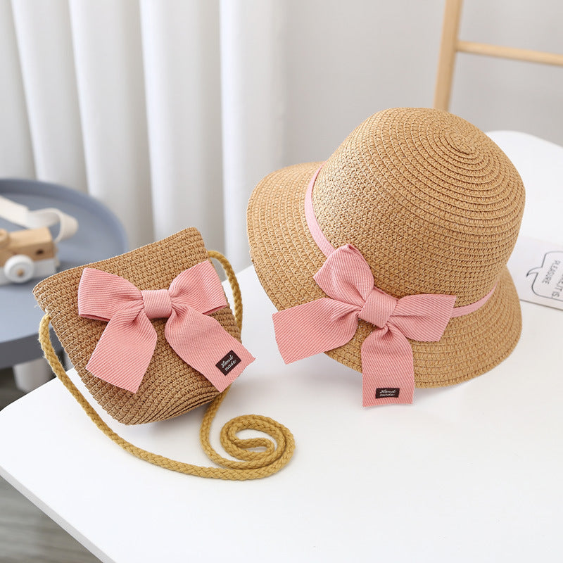 Summer Kids Sun Hat Baby Straw Bag Set Girls' Cute Wide Brim Sun