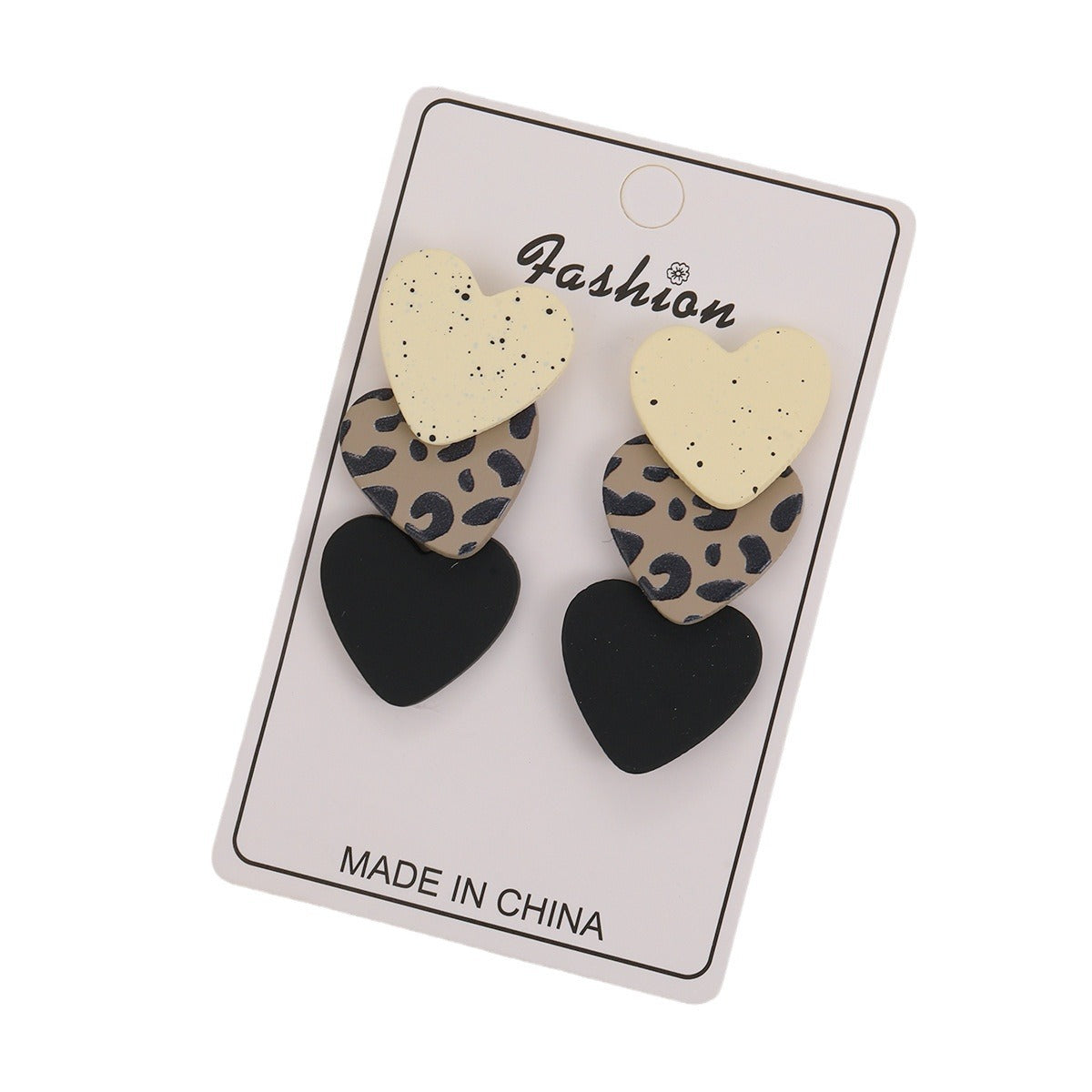 3 pairs of polka dot leopard heart earrings