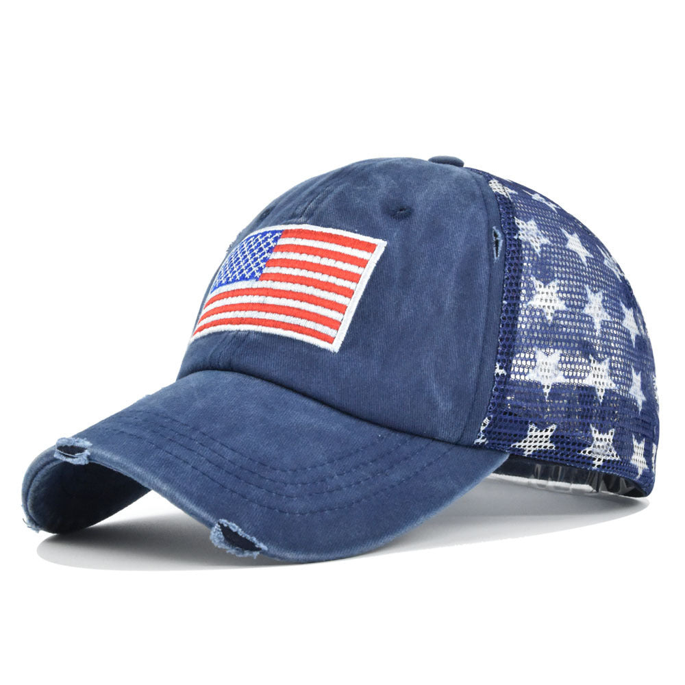 USA Flag Embroidered Mesh Cap, Star Baseball Hat