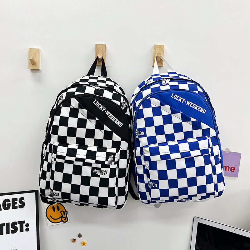 checkerboard backpack schoolbag letter fashion