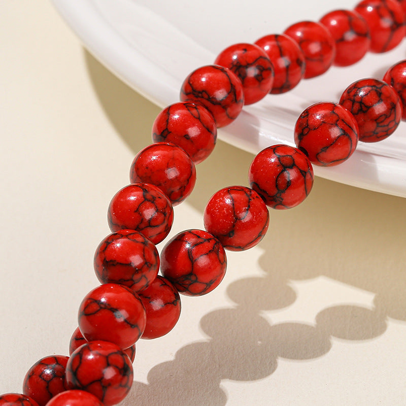 Synthetic red turquoise round beads Black line turquoise loose beads