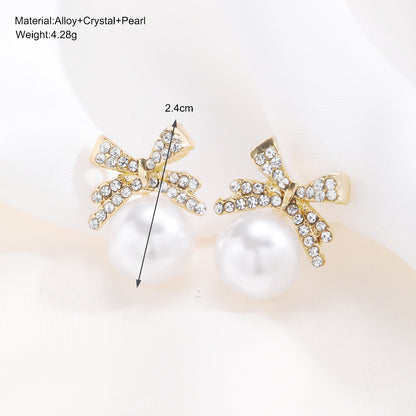 Bowknot Diamond Vintage Pearl Earrings