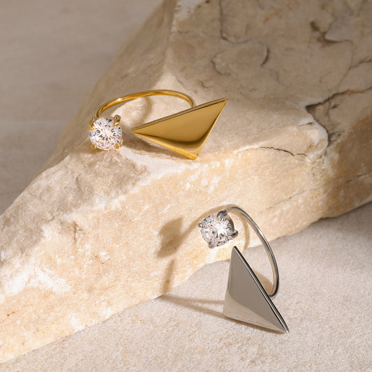 Triangle Open Ring with Round Zirconia