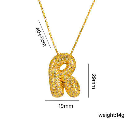 Amazon Bestseller: Haley Style Brass CZ Bubble Fat 26 Letters Necklace