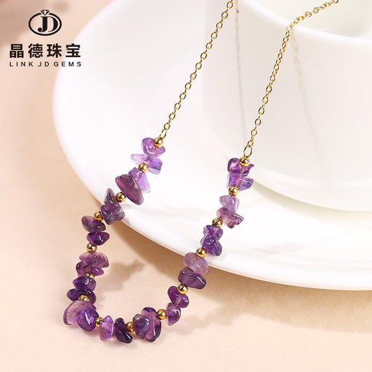 Natural crystal gravel stainless steel necklace