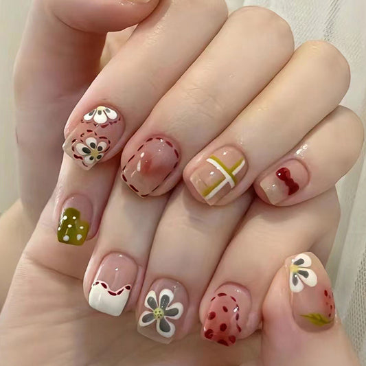 Graffiti Floral Colorful Fake Nails