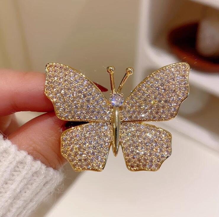 Delicate Butterfly Brooch Full of Diamonds