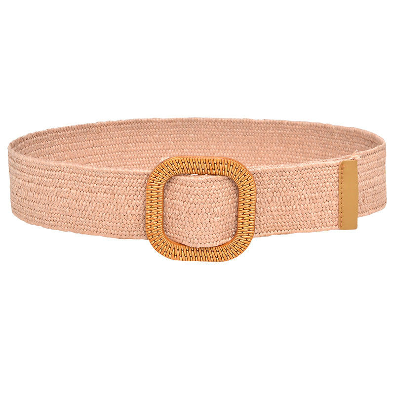 Woven Wooden Buckle Women's Waist Seal