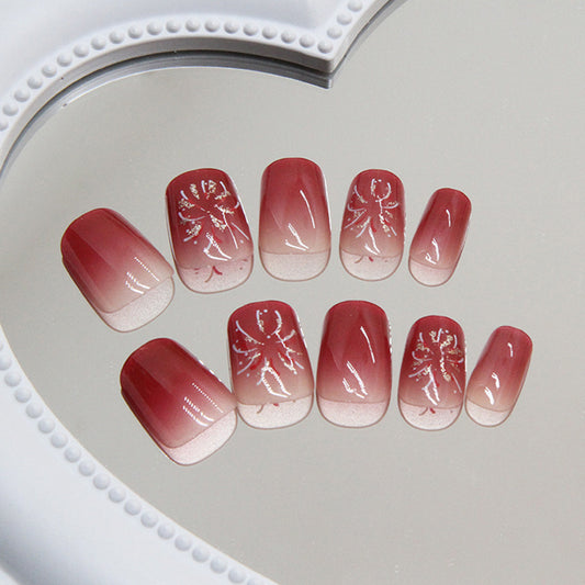 Gradient Fireworks Short T Ballerina Wine Red Nails