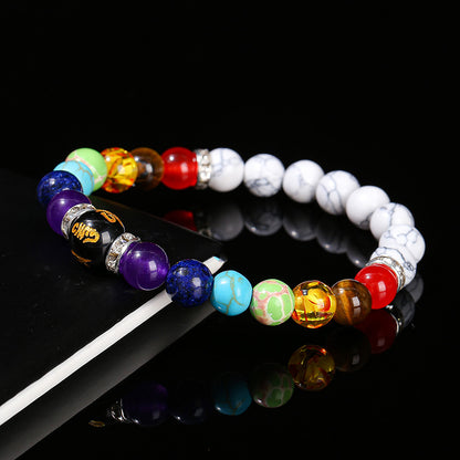 Natural volcanic stone colorful stone Liuzi mantra bracelet.