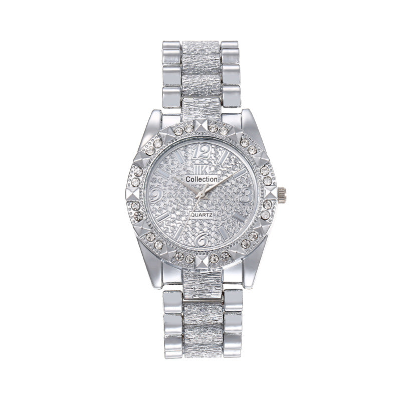 Diamond-Embedded Engraved Quartz Watch Unisex