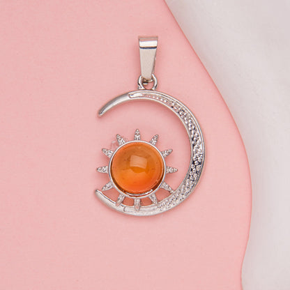 Crystal Agate Moon Sun Alloy Inlay Pendant