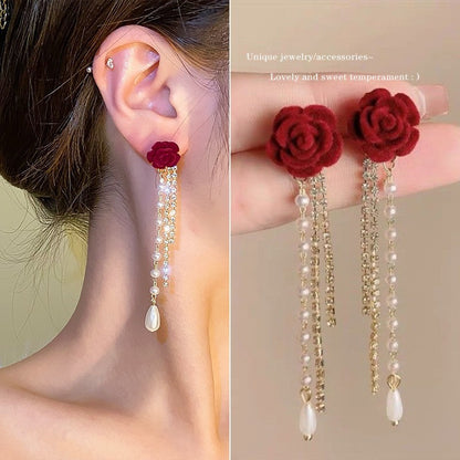 Camellia pearl fringed earrings