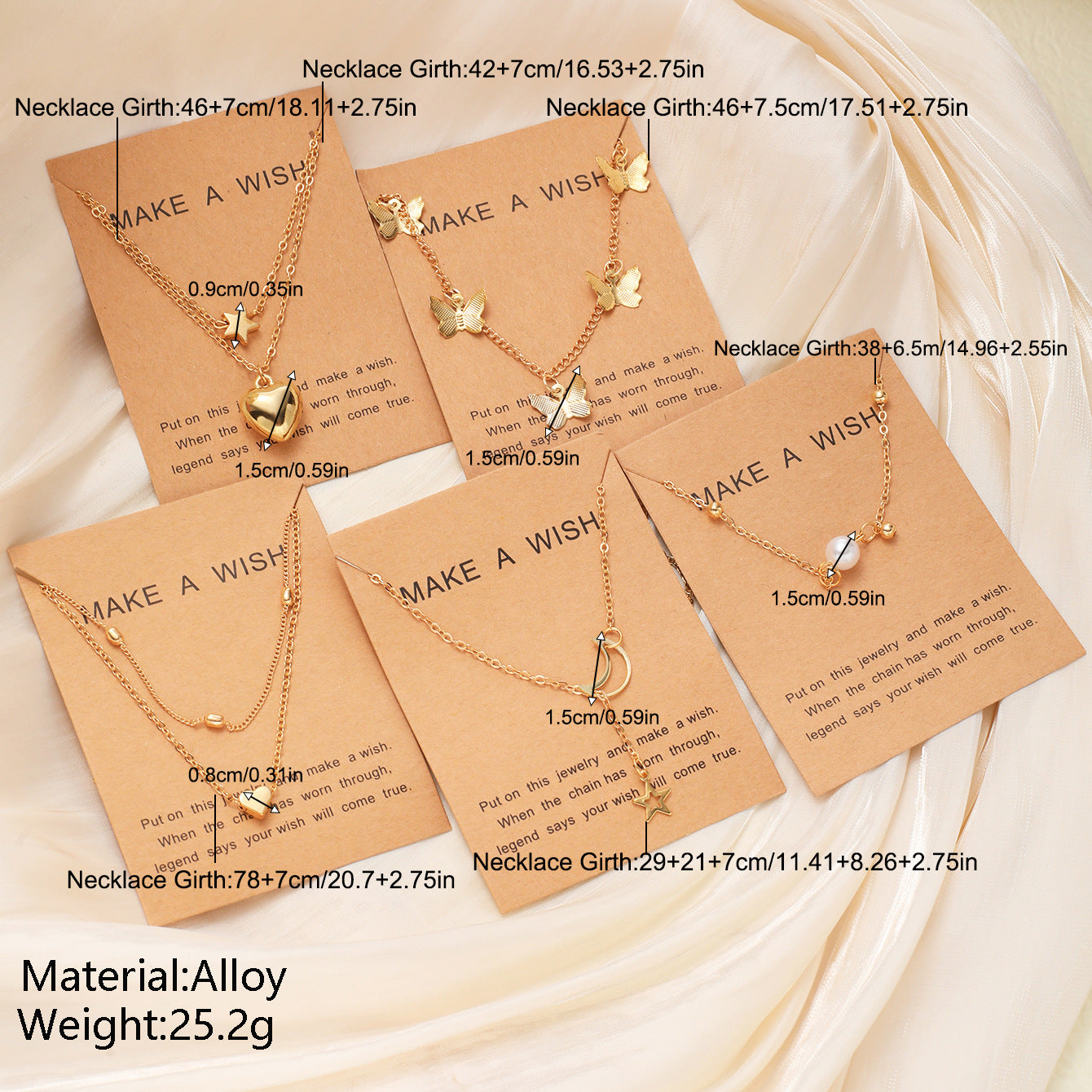 Gold Moon Star Butterfly Necklace 6-Piece Set