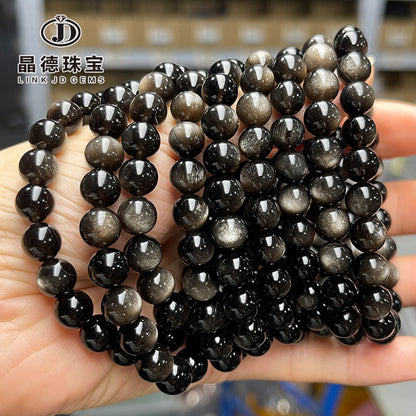 Pulsera de obsidiana natural de plata 7A 