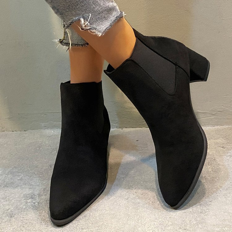 Fleece frosted fur mid-heel boots