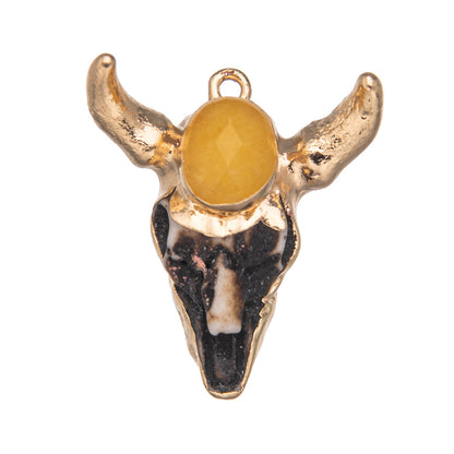 Crystal resin bull head inlaid green aventurine pendant