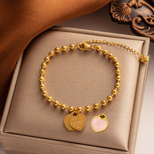 Heart Enamel Pendant Bracelet - 18K Gold Plated