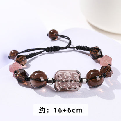 7A Natural Tea Crystal Braided Bracelet Ice Obsidian